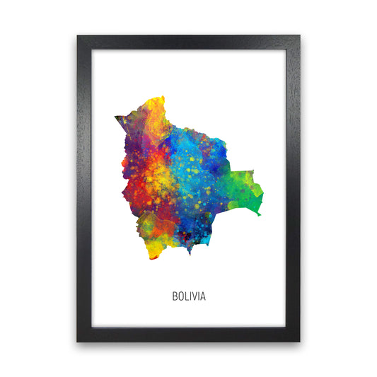 Bolivia Watercolour Map Art Print by Michael Tompsett Black Grain