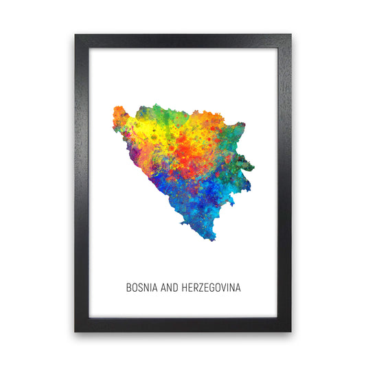 Bosnia And Herzegovina Watercolour Map  by Michael Tompsett Black Grain