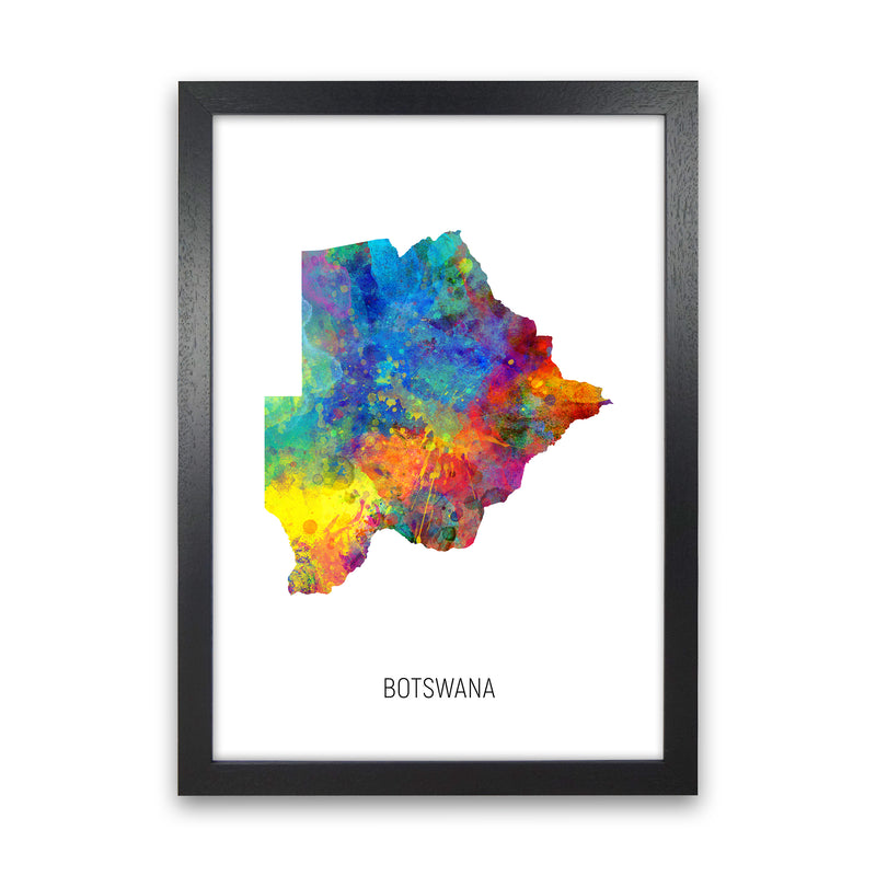 Botswana Watercolour Map Art Print by Michael Tompsett Black Grain