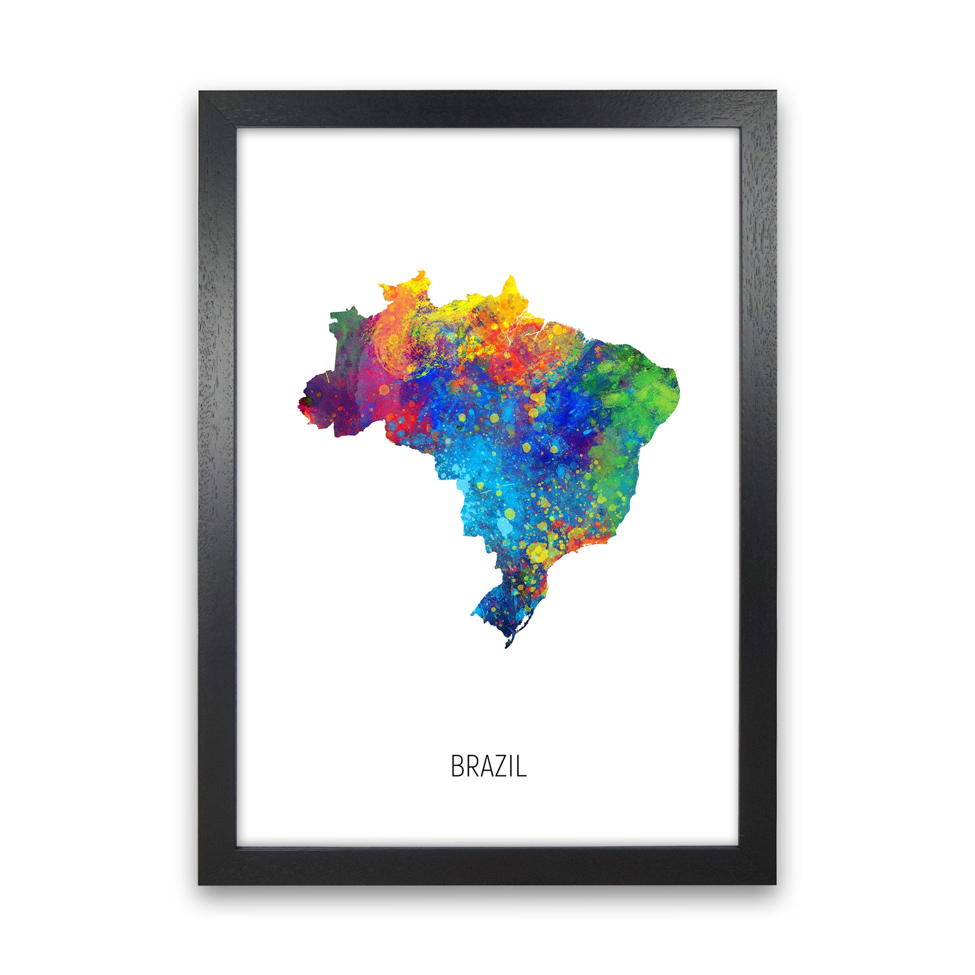 Brazil Watercolour Map Art Print by Michael Tompsett Black Grain