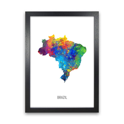 Brazil Watercolour Map Art Print by Michael Tompsett Black Grain