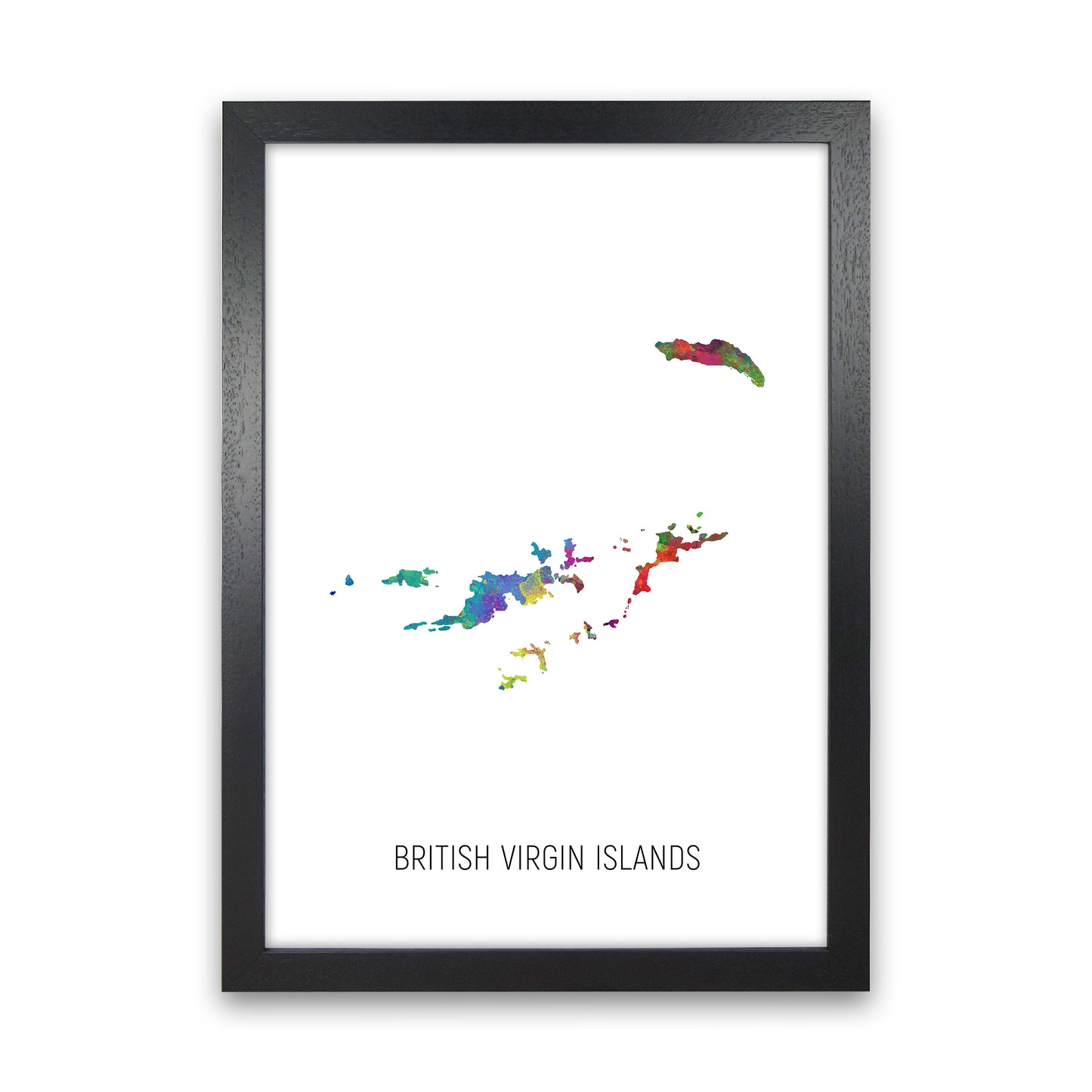 British Virgin Islands Watercolour Map  by Michael Tompsett Black Grain