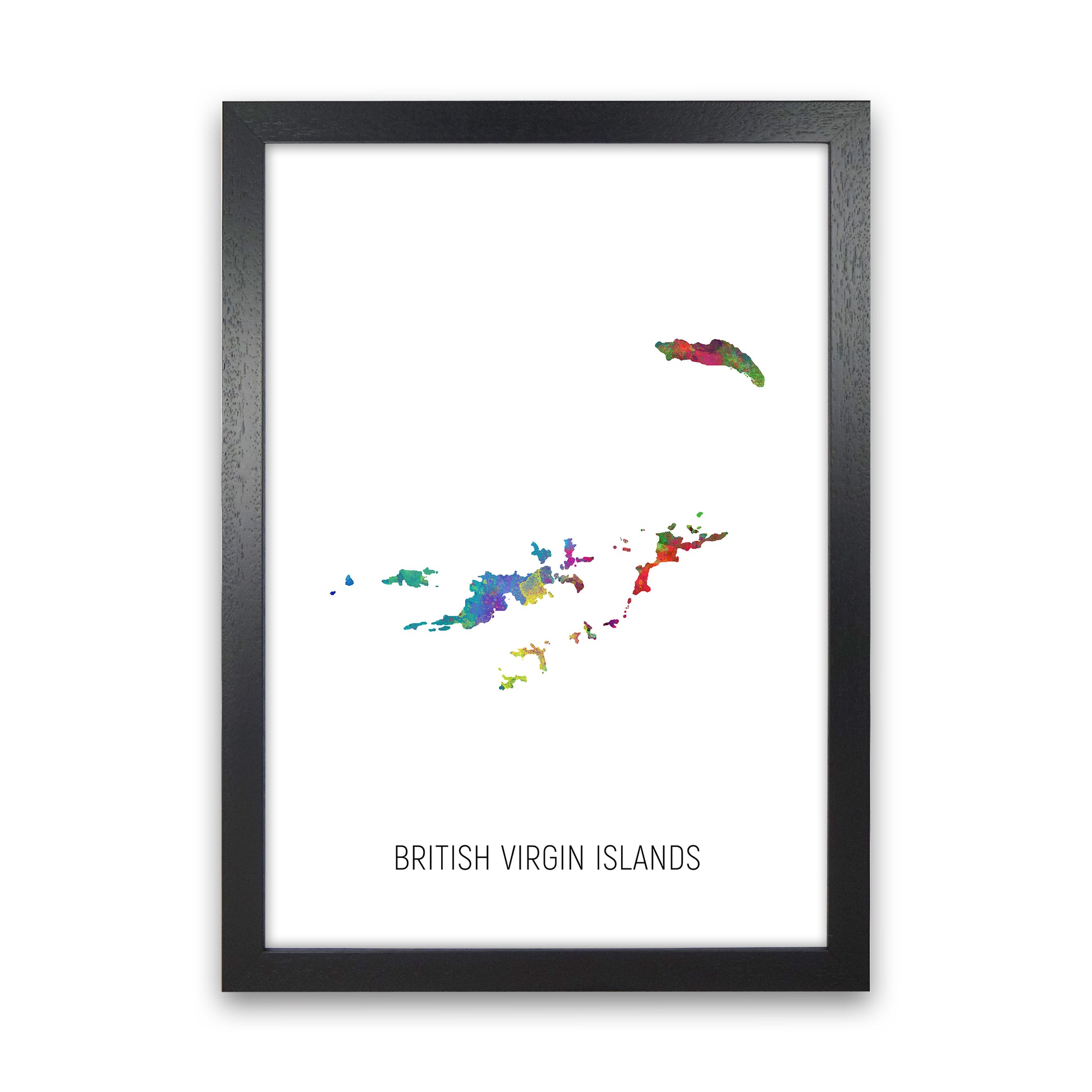 British Virgin Islands Watercolour Map  by Michael Tompsett Black Grain