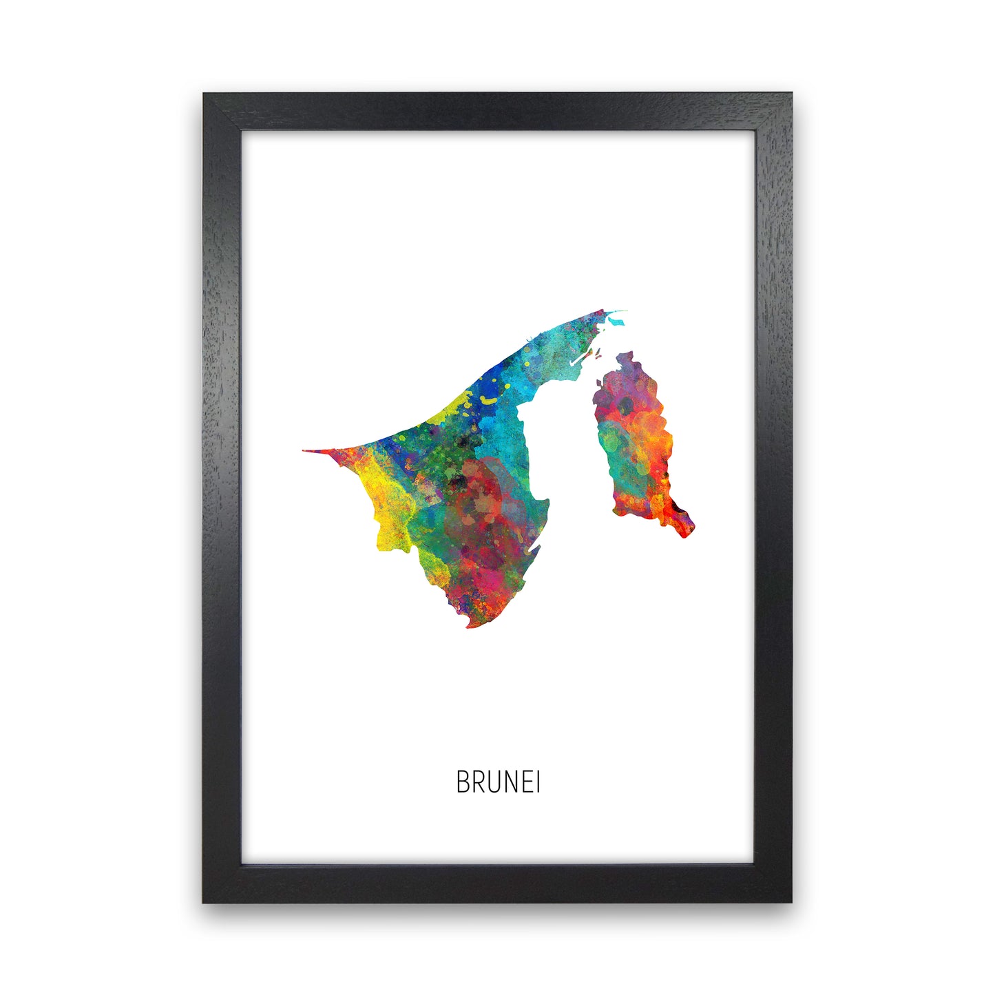 Brunei Watercolour Map Art Print by Michael Tompsett Black Grain