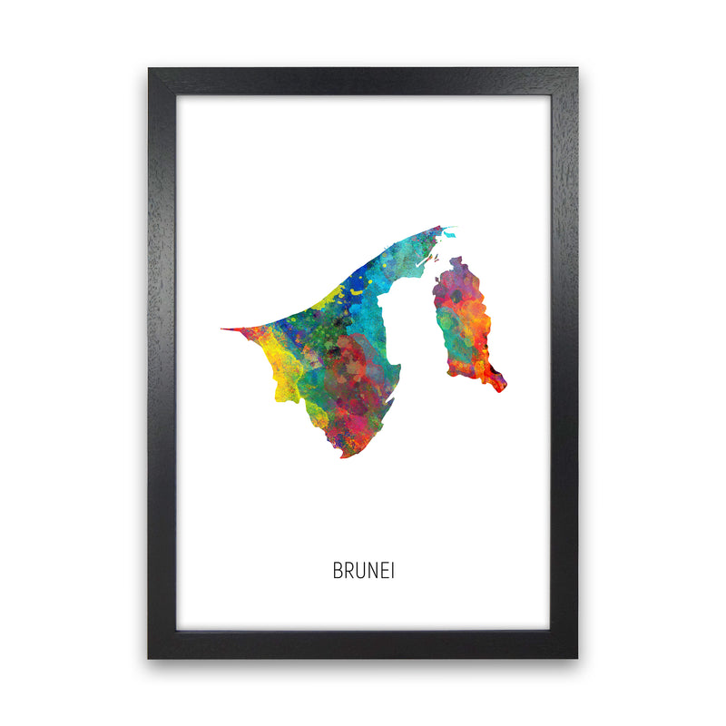Brunei Watercolour Map Art Print by Michael Tompsett Black Grain