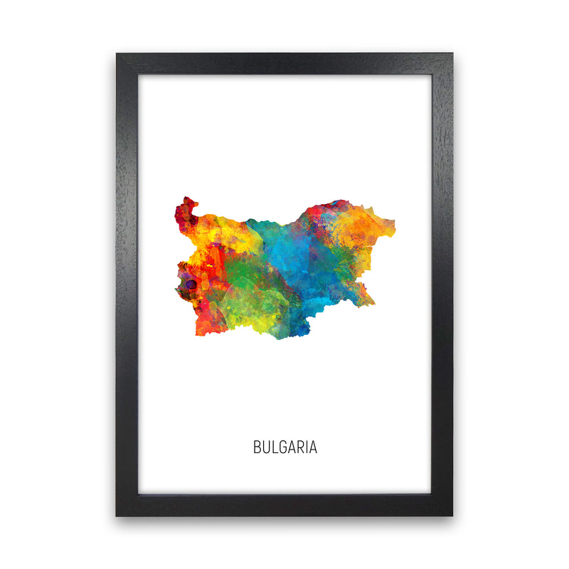 Bulgaria Watercolour Map Art Print by Michael Tompsett Black Grain