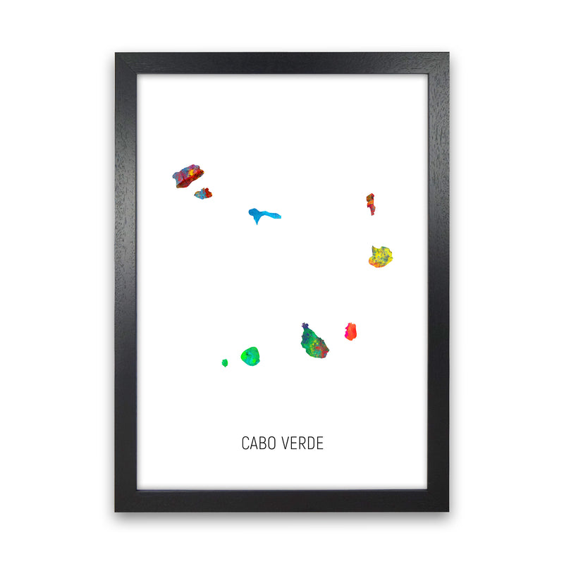 Cabo Verde Watercolour Map Art Print by Michael Tompsett Black Grain