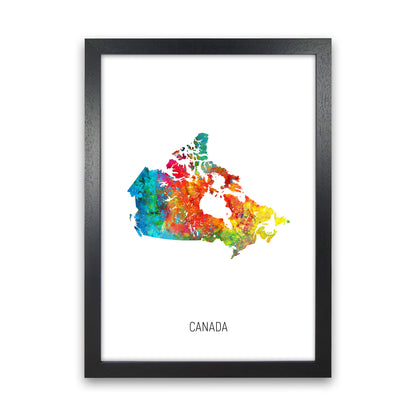 Canada Watercolour Map Art Print by Michael Tompsett Black Grain