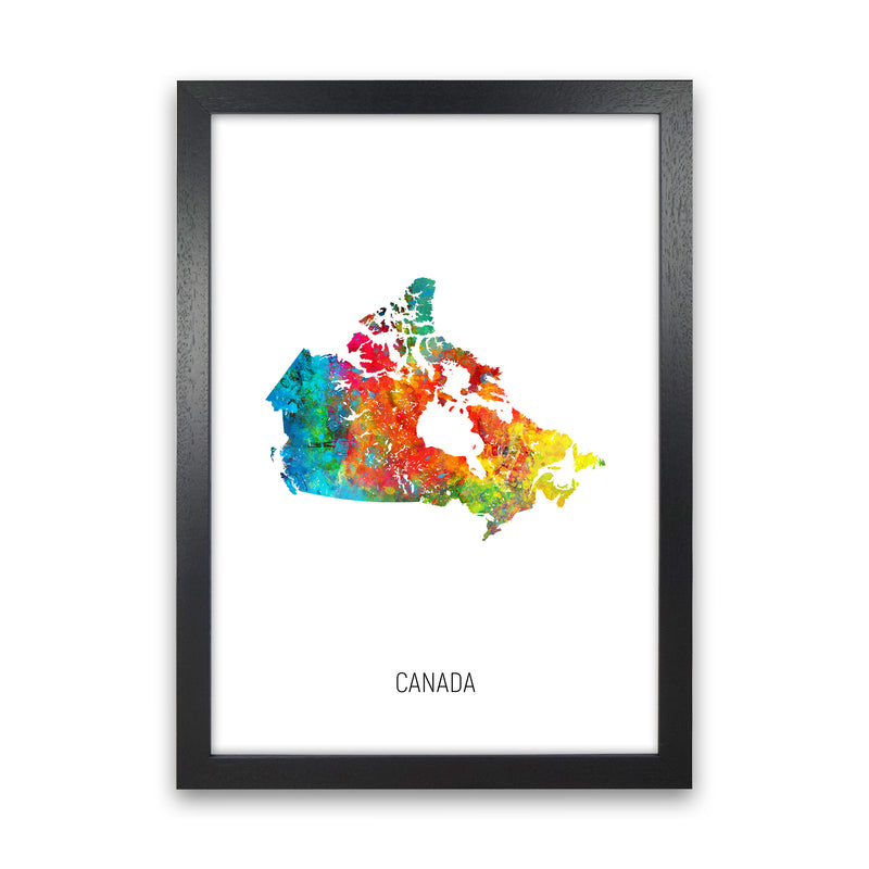 Canada Watercolour Map Art Print by Michael Tompsett Black Grain