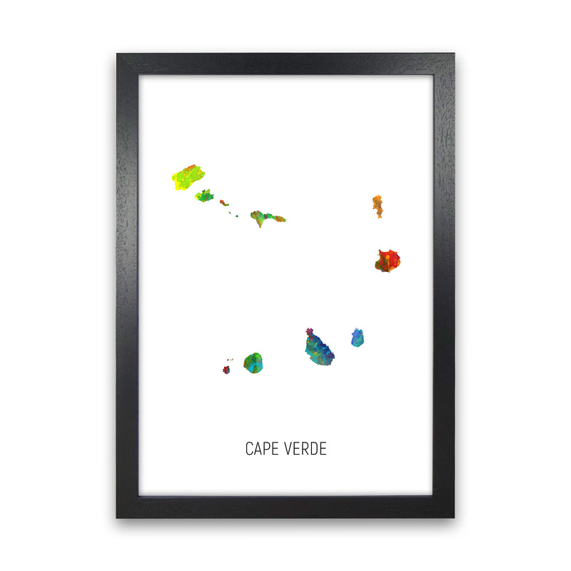 Cape Verde Watercolour Map Art Print by Michael Tompsett Black Grain