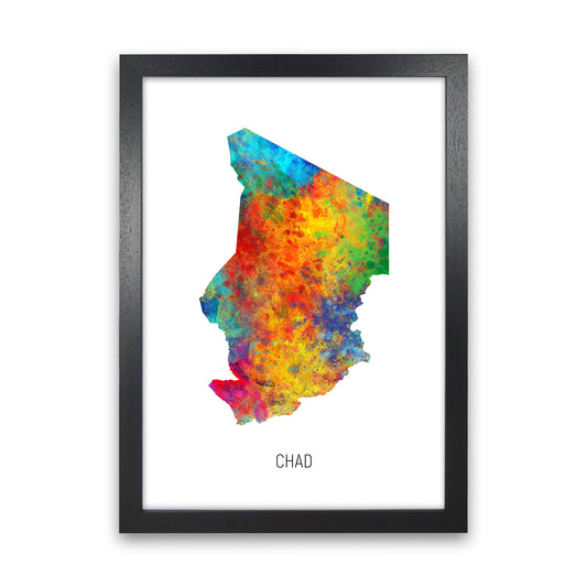 Chad Watercolour Map Art Print by Michael Tompsett Black Grain