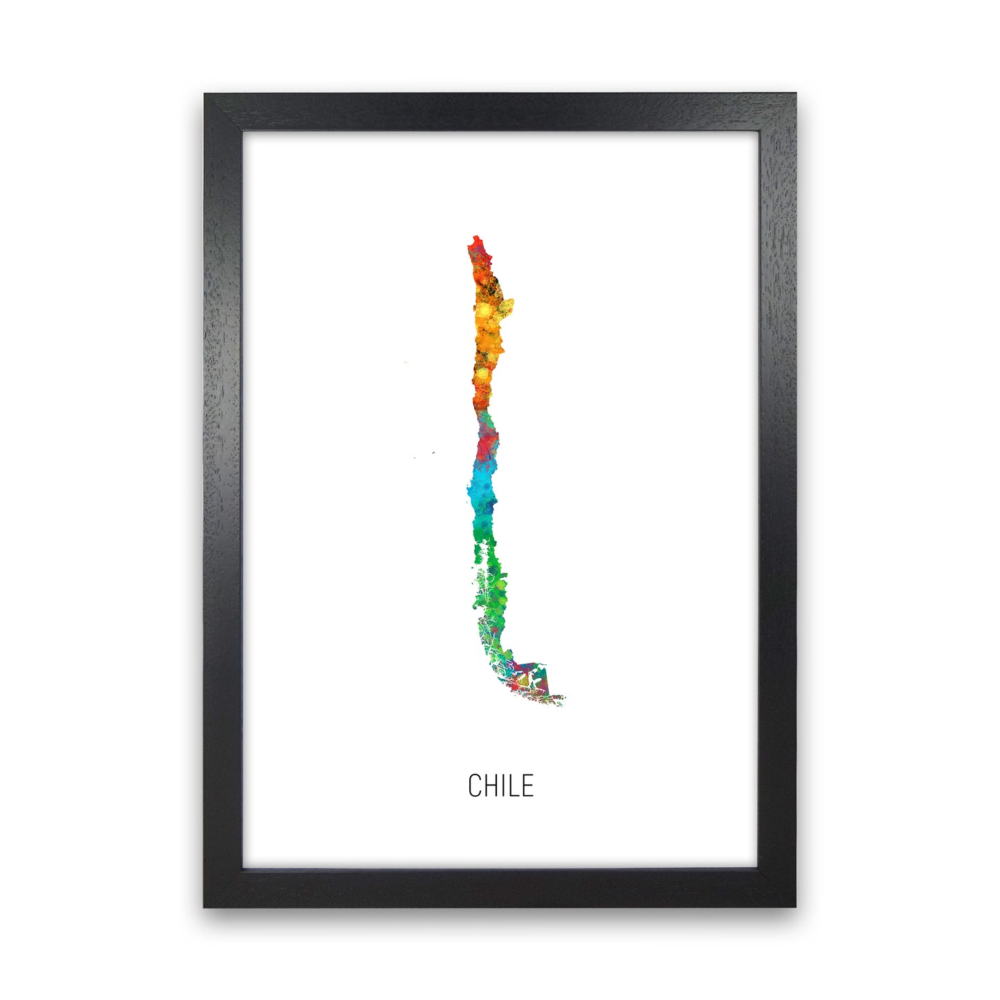 Chile Watercolour Map Art Print by Michael Tompsett Black Grain