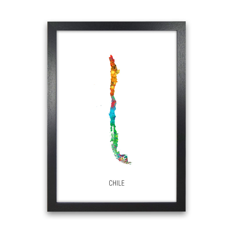 Chile Watercolour Map Art Print by Michael Tompsett Black Grain