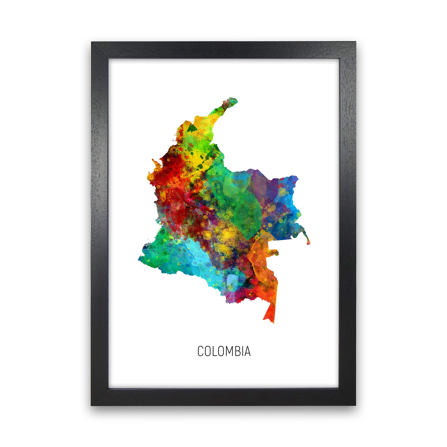 Colombia Watercolour Map Art Print by Michael Tompsett Black Grain