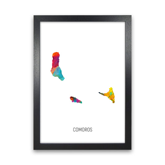 Comoros Watercolour Map Art Print by Michael Tompsett Black Grain