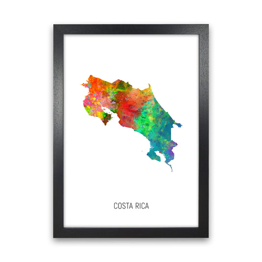 Costa Rica Watercolour Map Art Print by Michael Tompsett Black Grain
