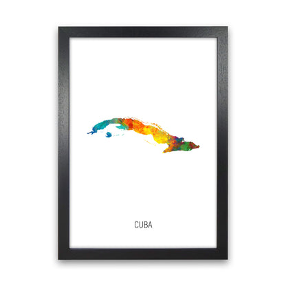 Cuba Watercolour Map Art Print by Michael Tompsett Black Grain