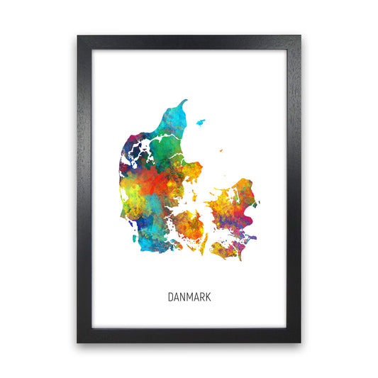 Danmark Watercolour Map Art Print by Michael Tompsett Black Grain