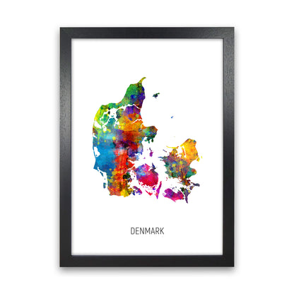 Denmark Watercolour Map Art Print by Michael Tompsett Black Grain