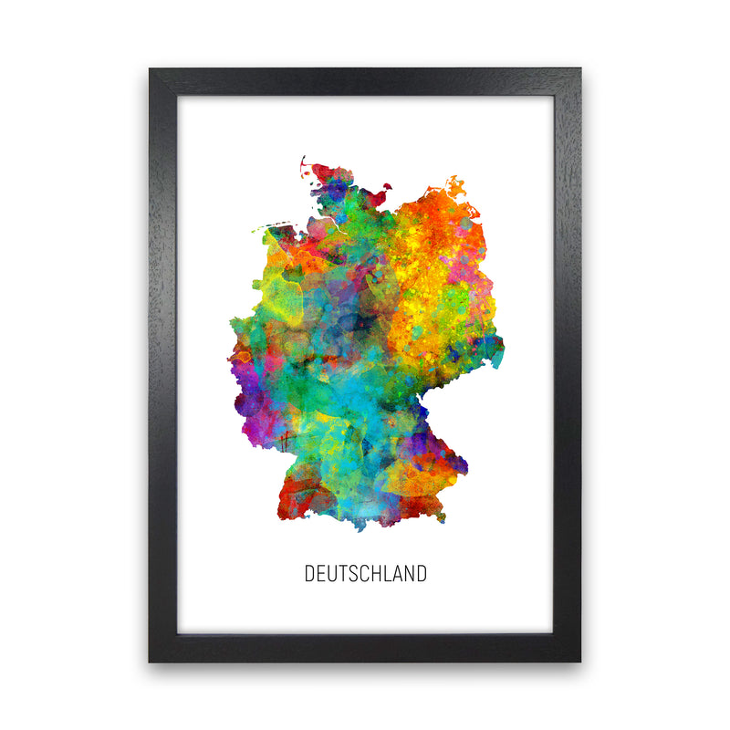 Deutschland Watercolour Map Art Print by Michael Tompsett Black Grain