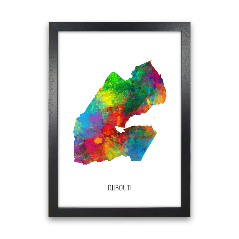Djibouti Watercolour Map Art Print by Michael Tompsett Black Grain