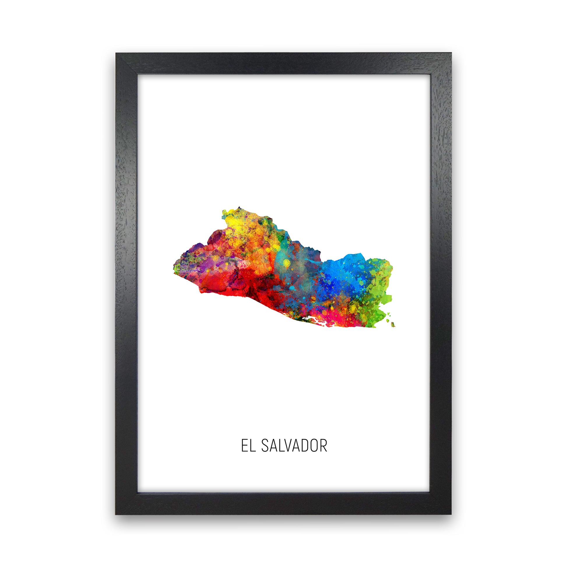 El Salvador Watercolour Map Art Print by Michael Tompsett Black Grain