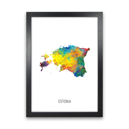 Estonia Watercolour Map Art Print by Michael Tompsett Black Grain