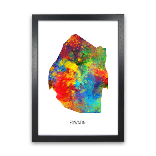 Eswatini Watercolour Map Art Print by Michael Tompsett Black Grain