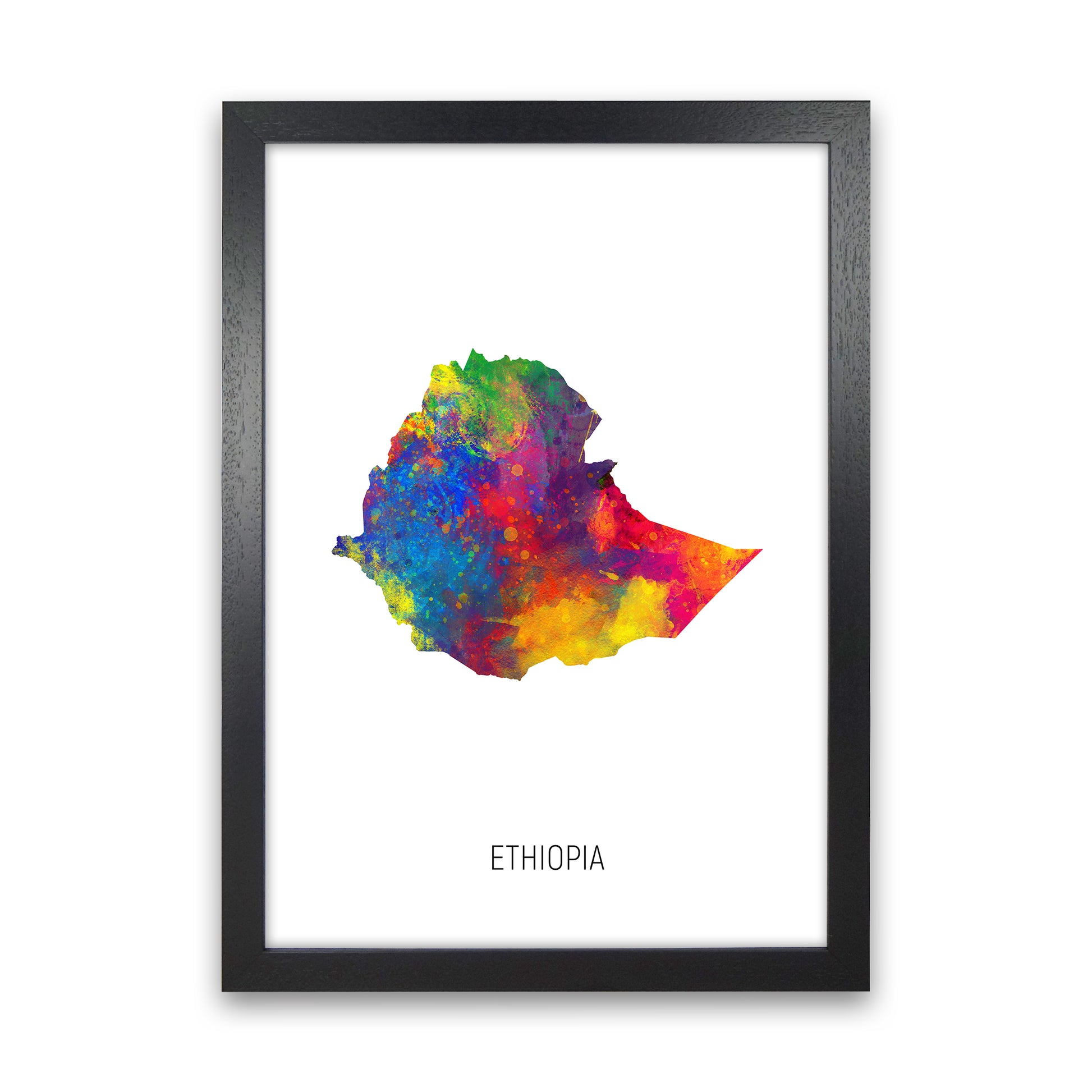 Ethiopia Watercolour Map Art Print by Michael Tompsett Black Grain