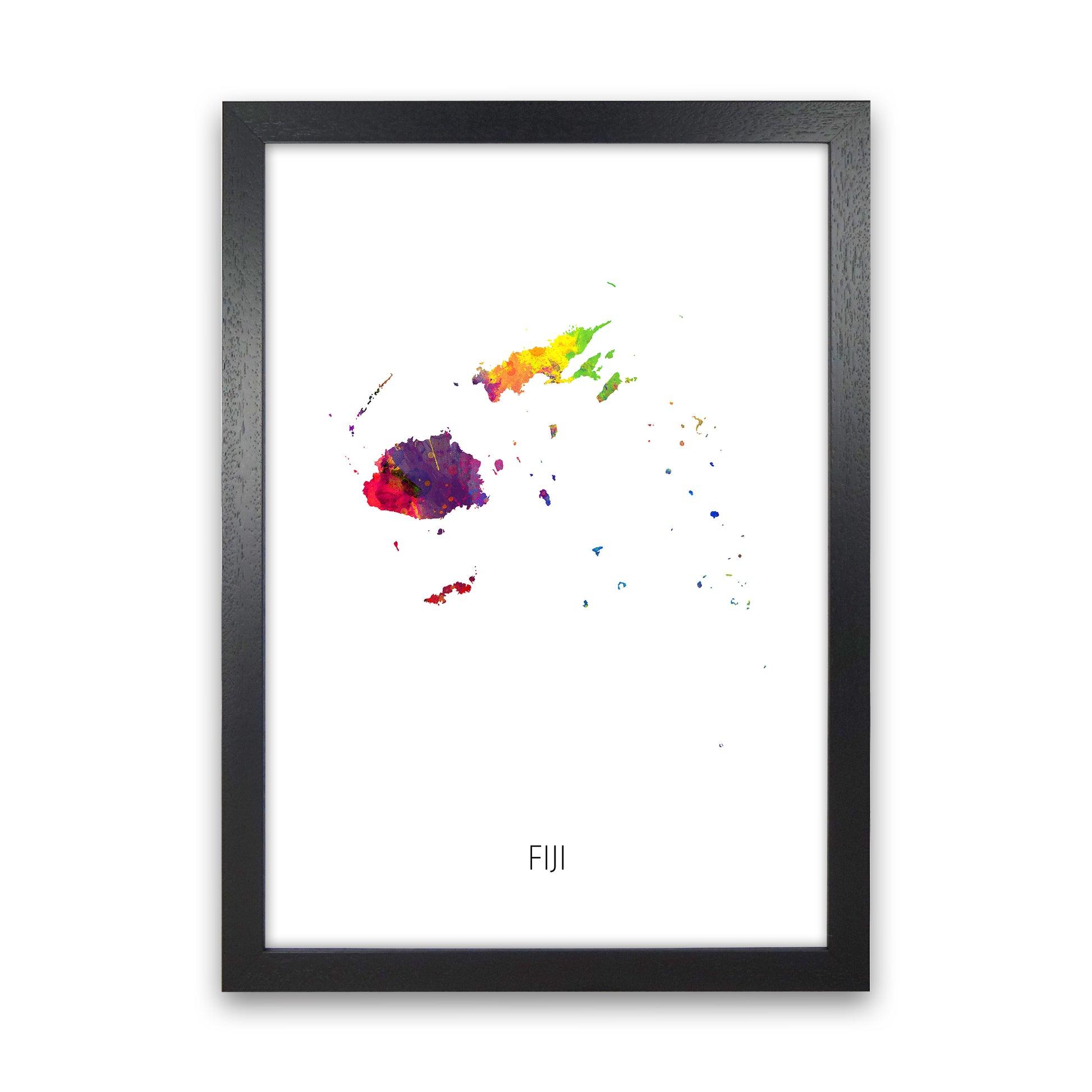 Fiji Watercolour Map Art Print by Michael Tompsett Black Grain