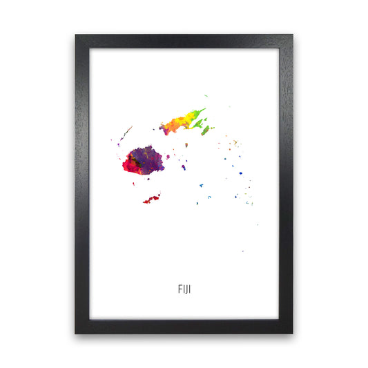Fiji Watercolour Map Art Print by Michael Tompsett Black Grain