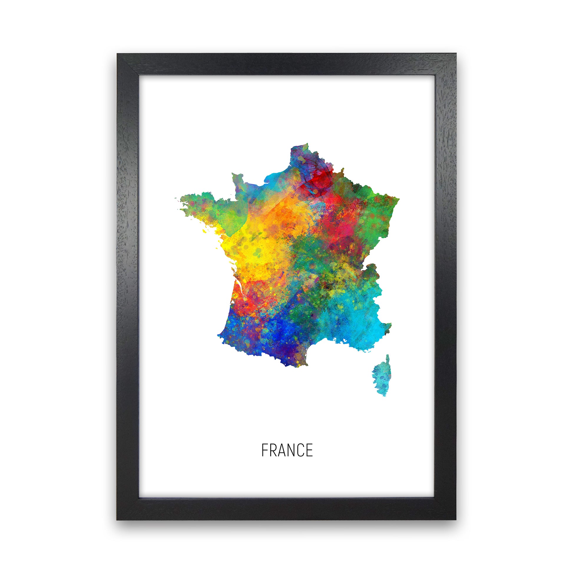 France Watercolour Map Art Print by Michael Tompsett Black Grain