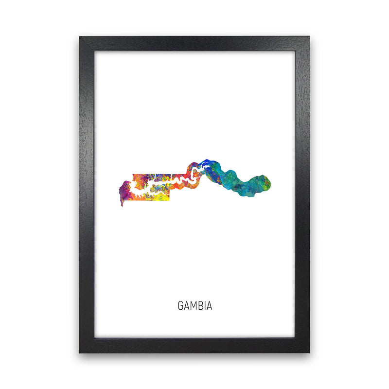 Gambia Watercolour Map Art Print by Michael Tompsett Black Grain