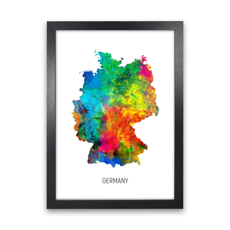 Germany Watercolour Map Art Print by Michael Tompsett Black Grain