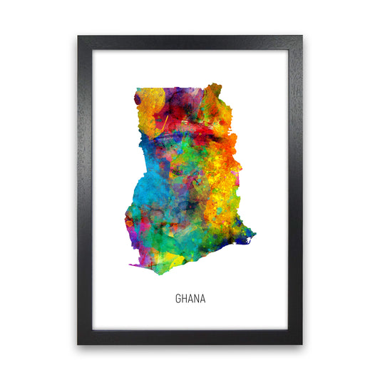 Ghana Watercolour Map Art Print by Michael Tompsett Black Grain