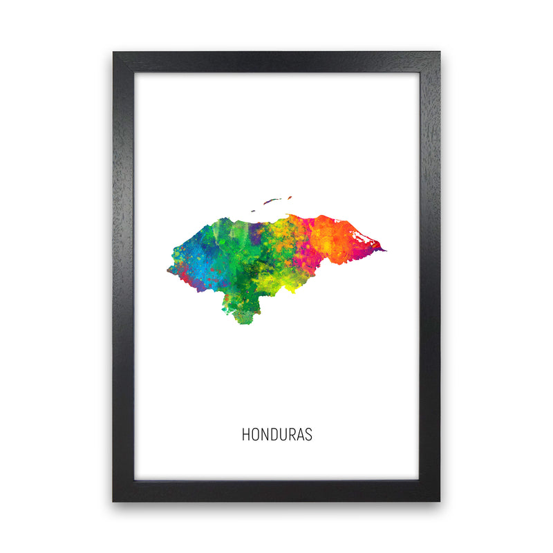 Honduras Watercolour Map Art Print by Michael Tompsett Black Grain