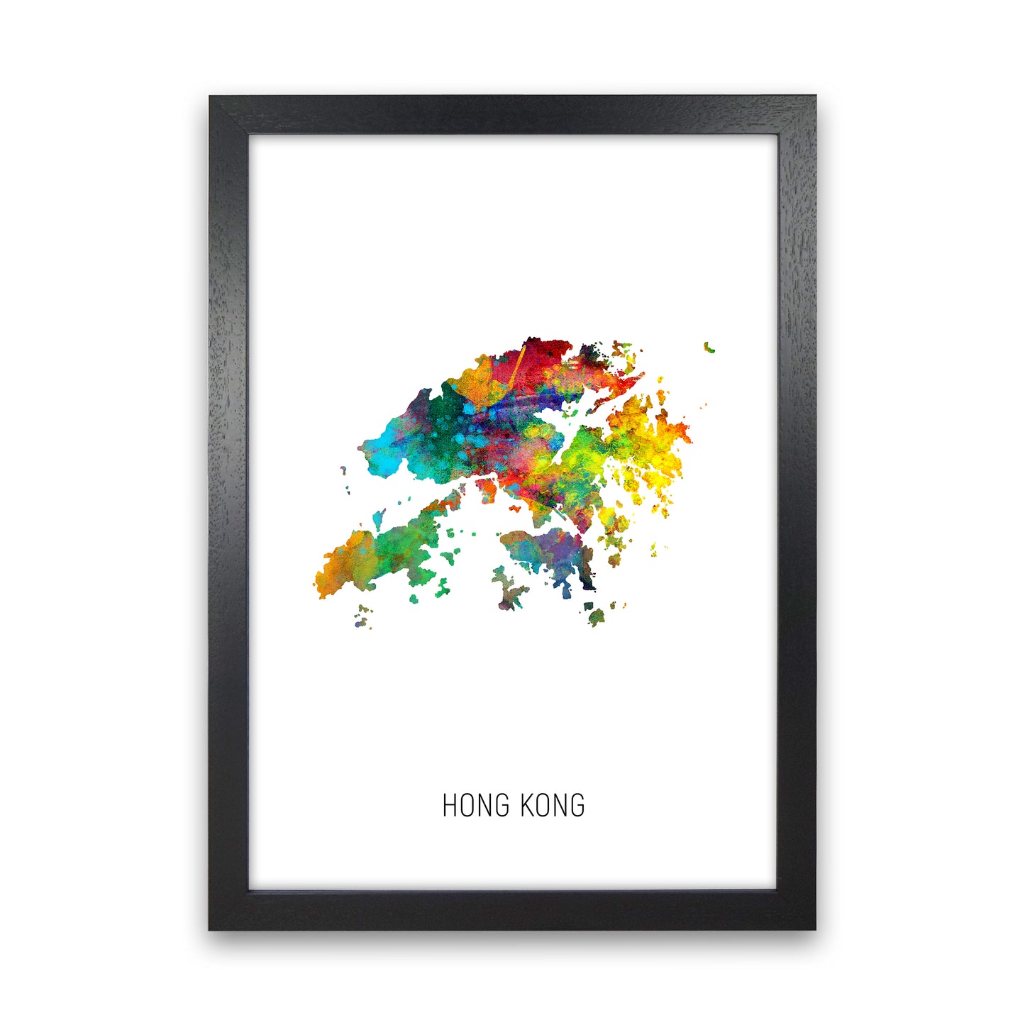 Hong Kong Watercolour Map Art Print by Michael Tompsett Black Grain