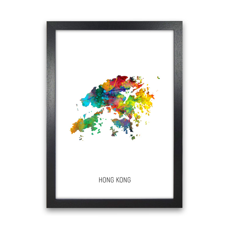 Hong Kong Watercolour Map Art Print by Michael Tompsett Black Grain