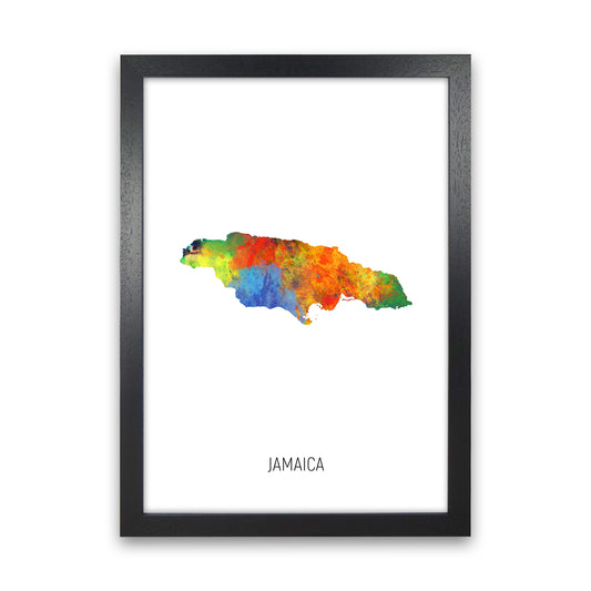 Jamaica Watercolour Map Art Print by Michael Tompsett Black Grain