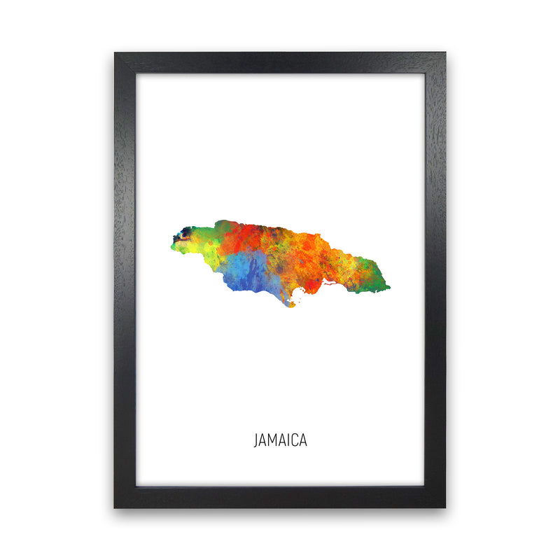 Jamaica Watercolour Map Art Print by Michael Tompsett Black Grain