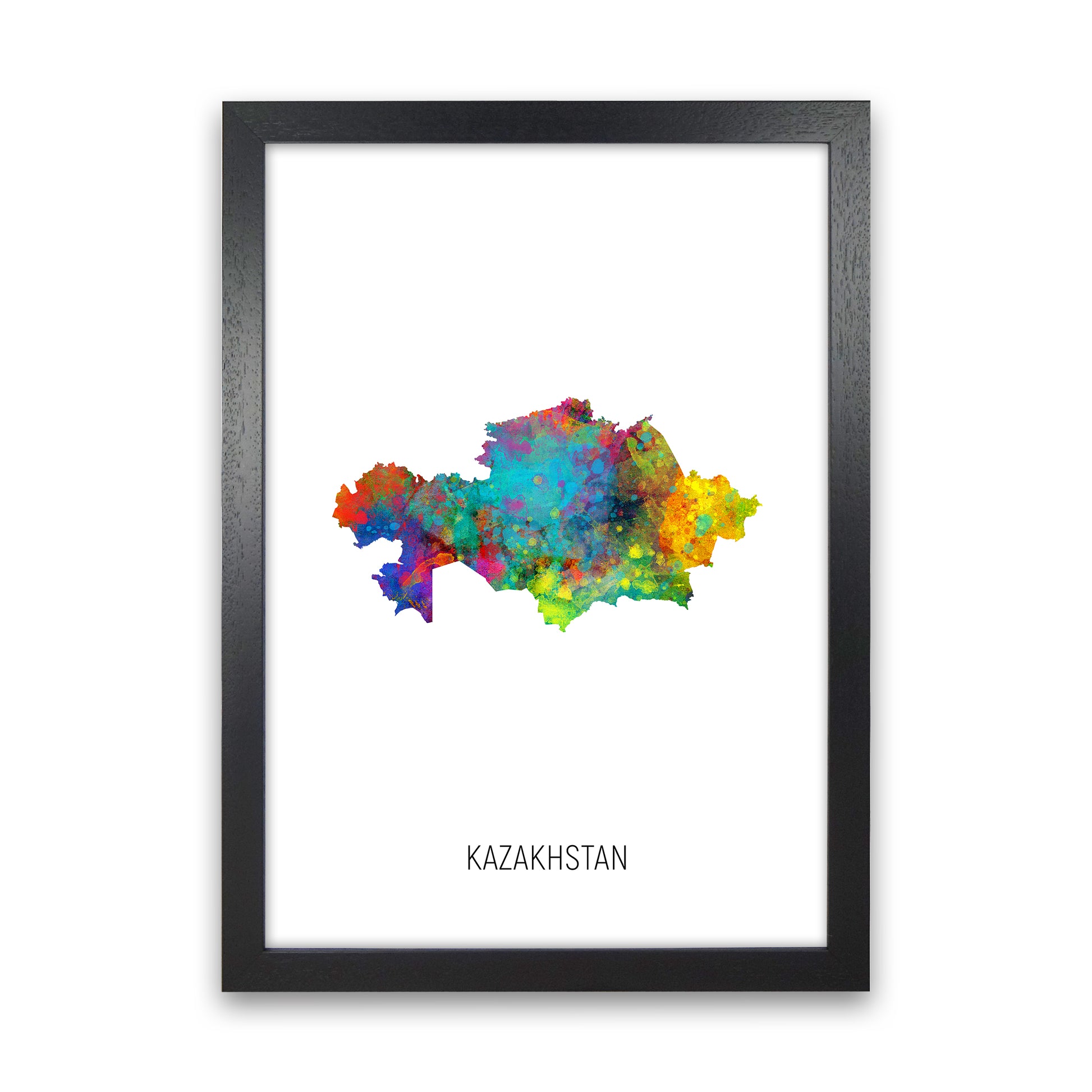 Kazakhstan Watercolour Map Art Print by Michael Tompsett Black Grain