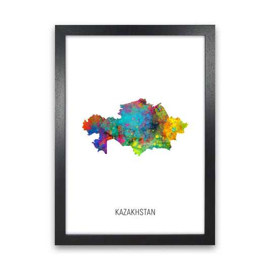 Kazakhstan Watercolour Map Art Print by Michael Tompsett Black Grain
