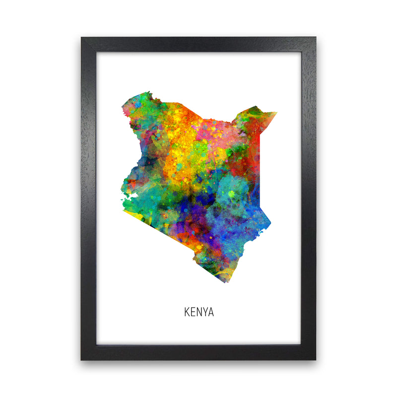 Kenya Watercolour Map Art Print by Michael Tompsett Black Grain