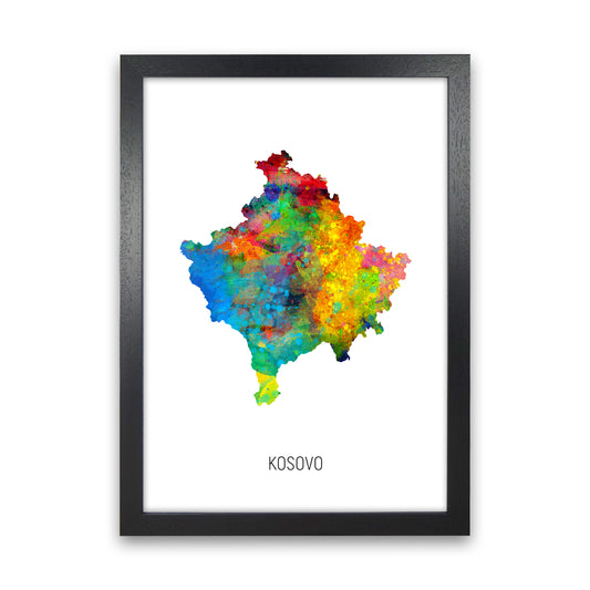 Kosovo Watercolour Map Art Print by Michael Tompsett Black Grain