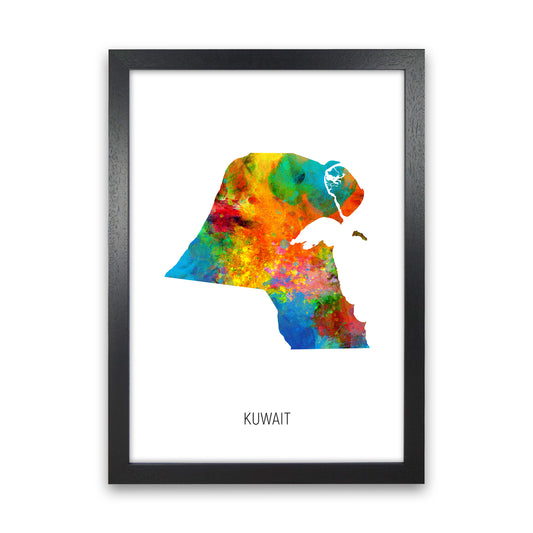 Kuwait Watercolour Map Art Print by Michael Tompsett Black Grain
