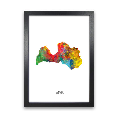 Latvia Watercolour Map Art Print by Michael Tompsett Black Grain