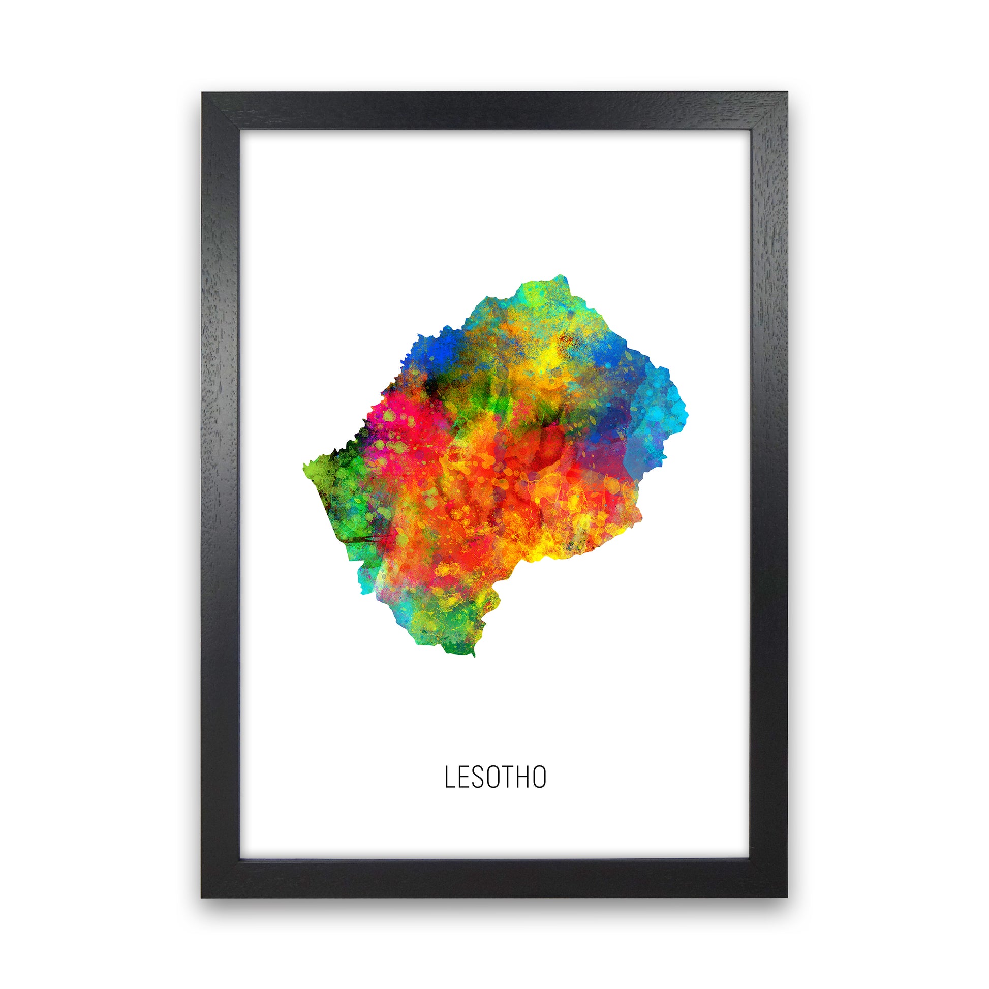 Lesotho Watercolour Map Art Print by Michael Tompsett Black Grain