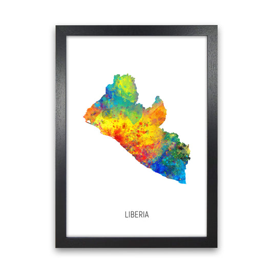Liberia Watercolour Map Art Print by Michael Tompsett Black Grain