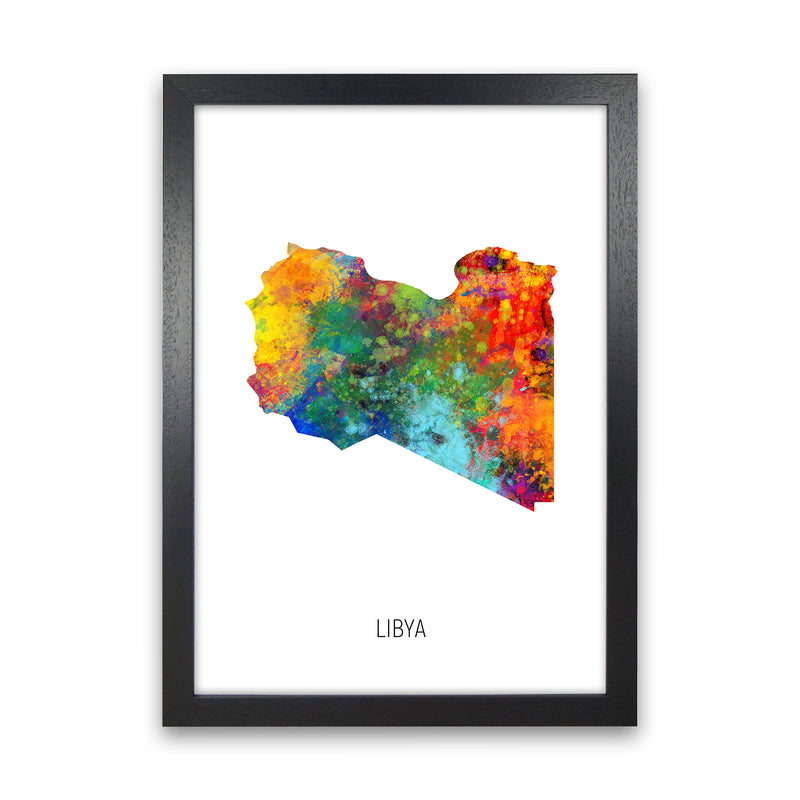 Libya Watercolour Map Art Print by Michael Tompsett Black Grain