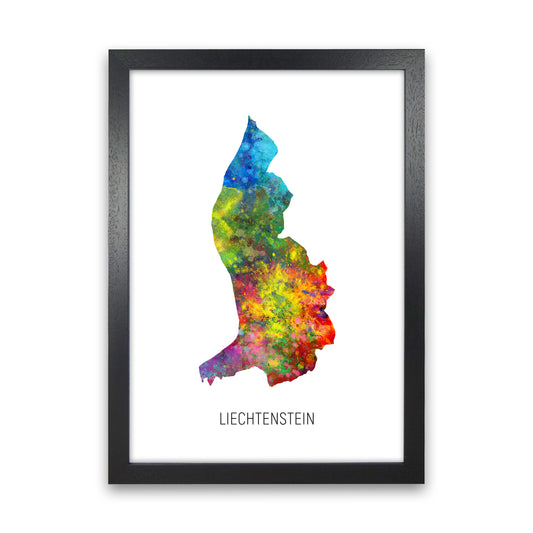 Liechtenstein Watercolour Map Art Print by Michael Tompsett Black Grain